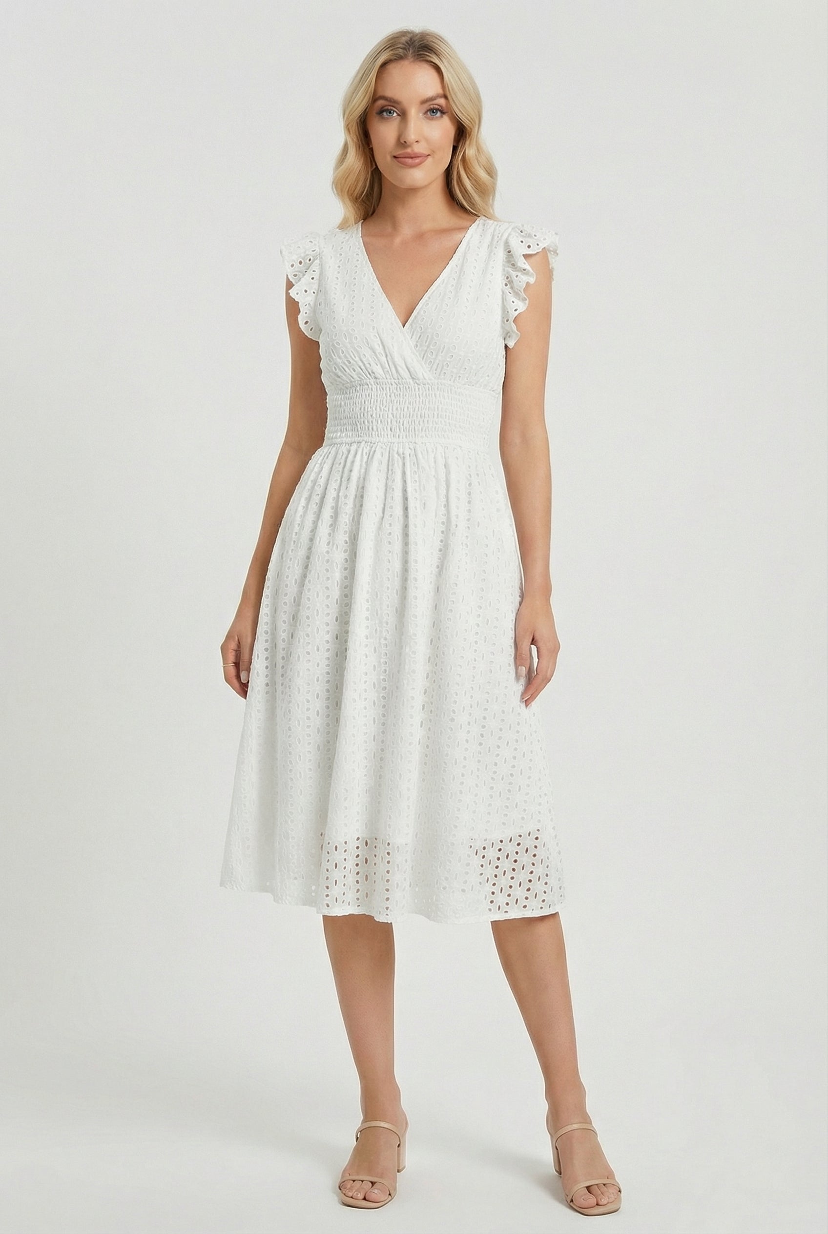 Vestido midi para mujer - corte evasé con cintura elástica fruncida | diario