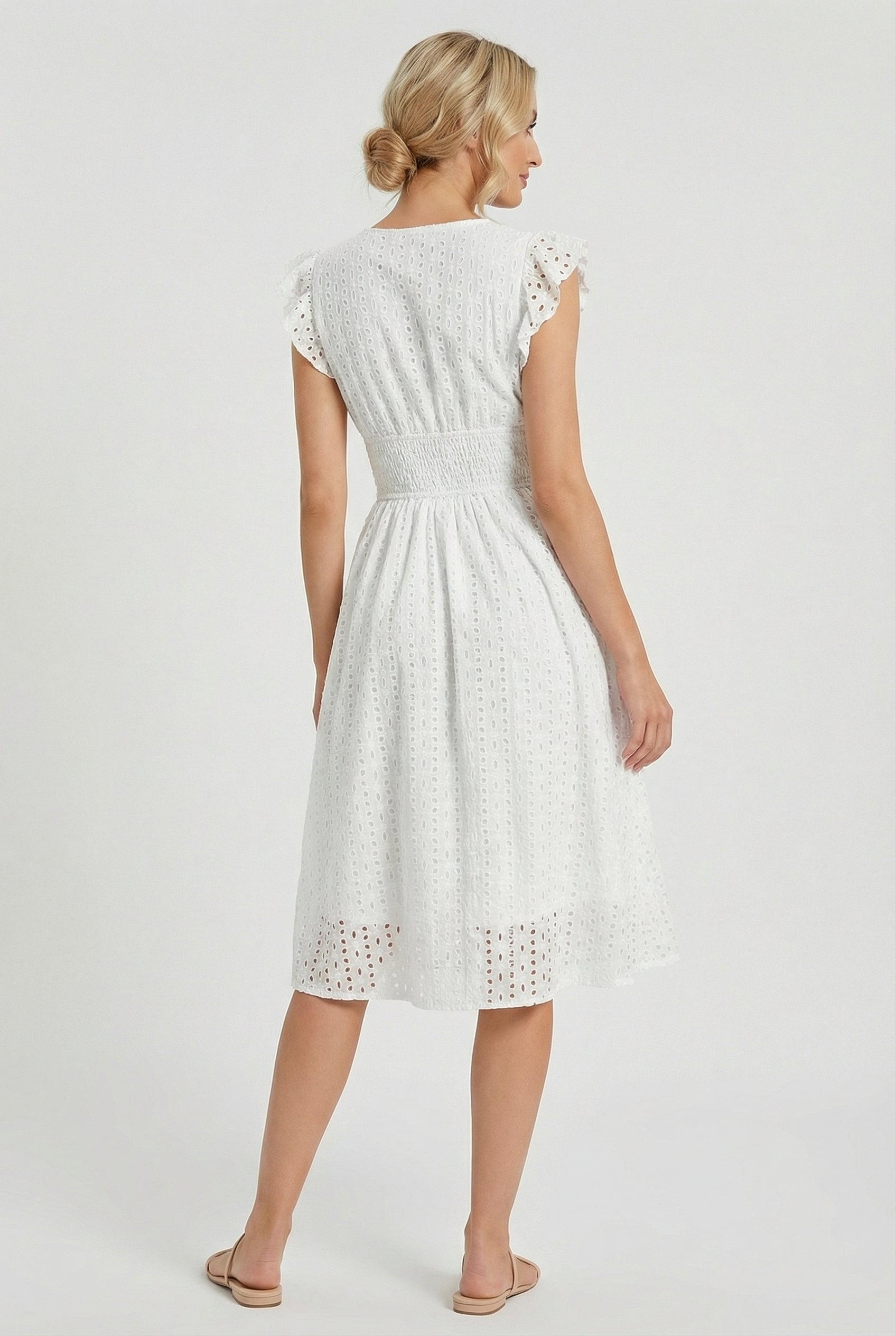 Vestido midi para mujer - corte evasé con cintura elástica fruncida | diario