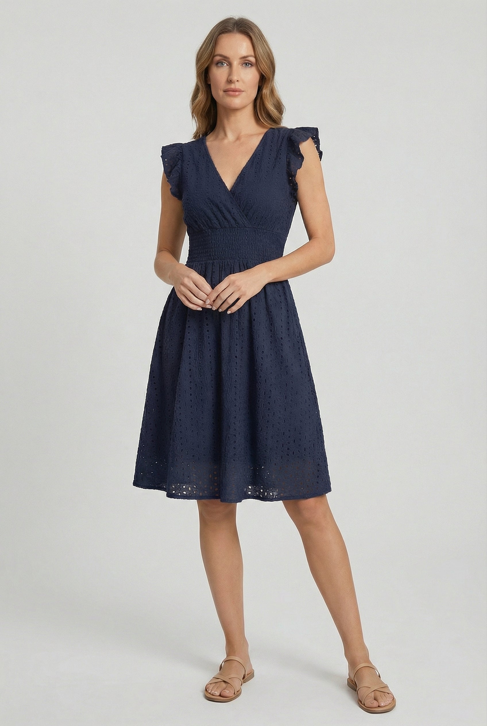 Vestido midi para mujer - corte evasé con cintura elástica fruncida | diario