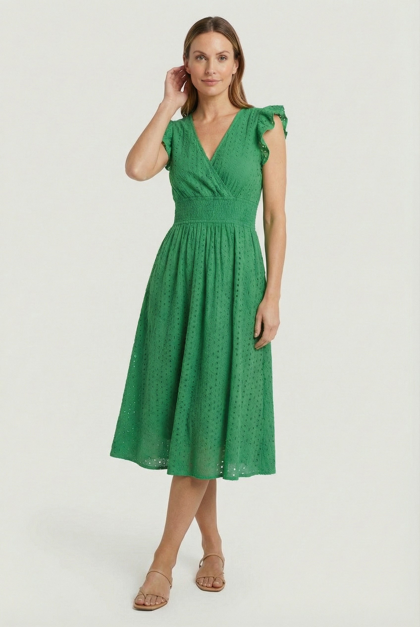 Vestido midi para mujer - corte evasé con cintura elástica fruncida | diario
