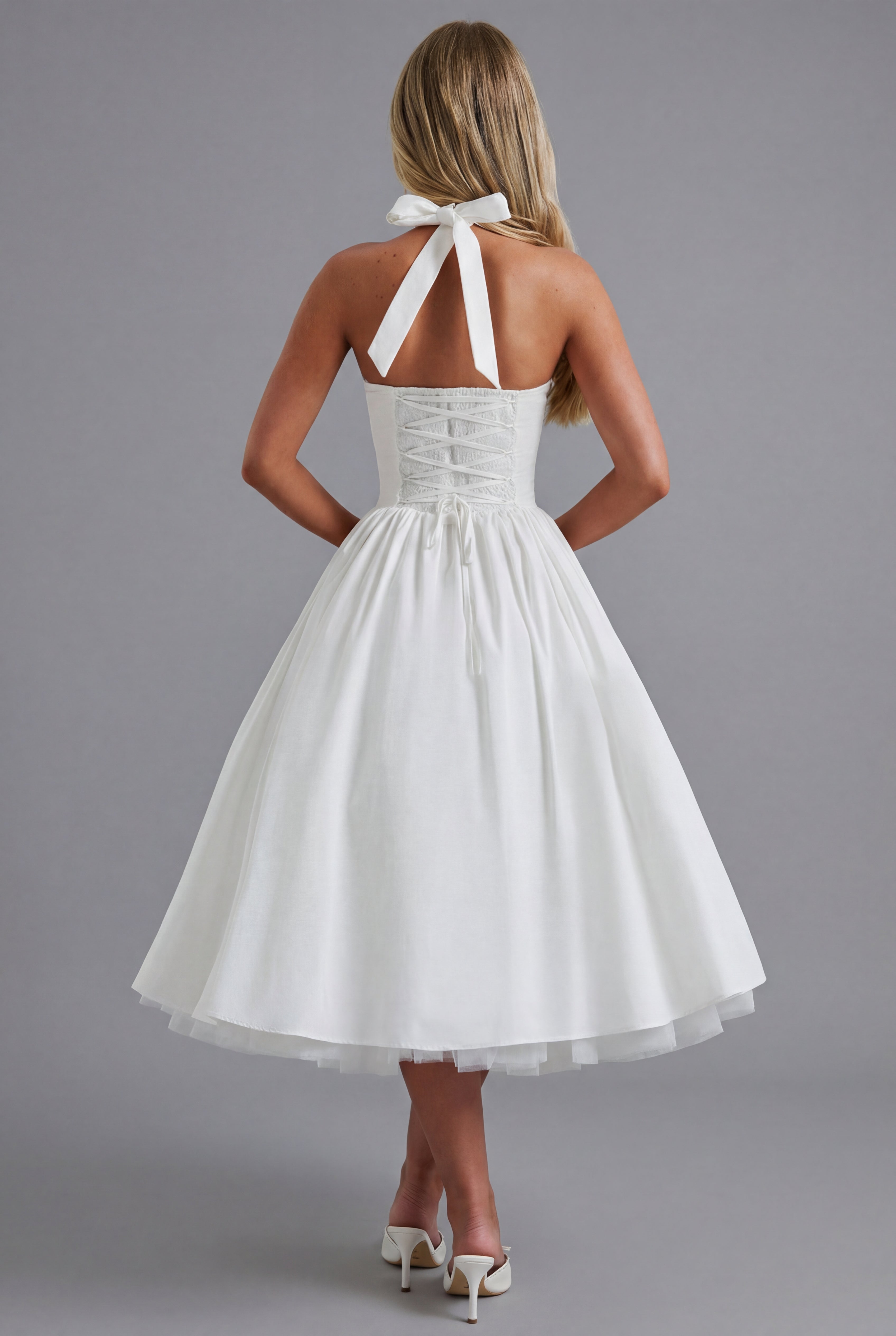 Vestido Midi de Fiesta para Mujer con Cuello Halter y Falda de Línea A
