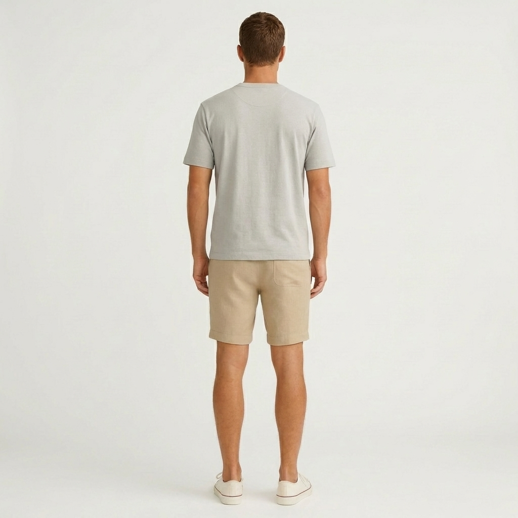 Pantalones Cortos de Lino para Hombre con Cordón Ajustable y Bolsillos Laterales