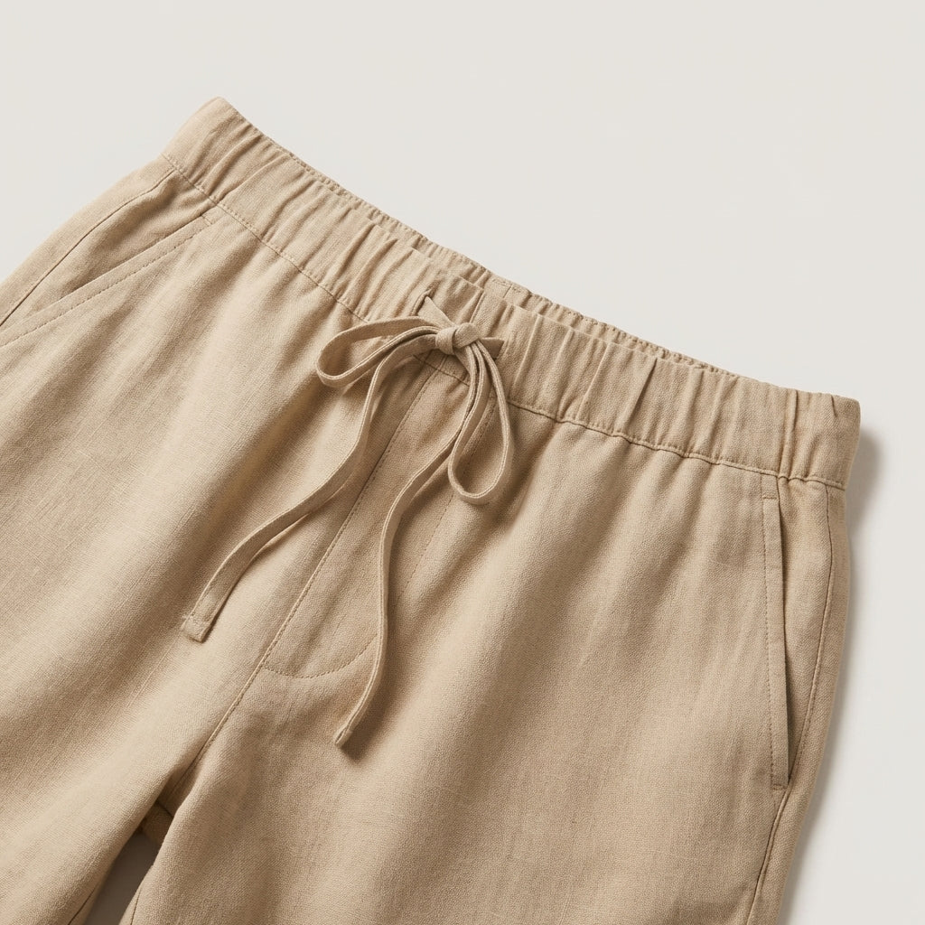 Pantalones Cortos de Lino para Hombre con Cordón Ajustable y Bolsillos Laterales