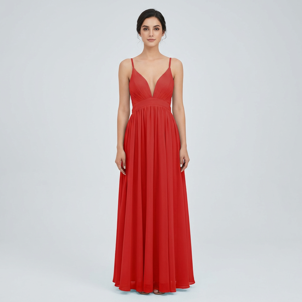Abito da Cerimonia da Donna in Chiffon con Taglio Impero e Scollo a V
