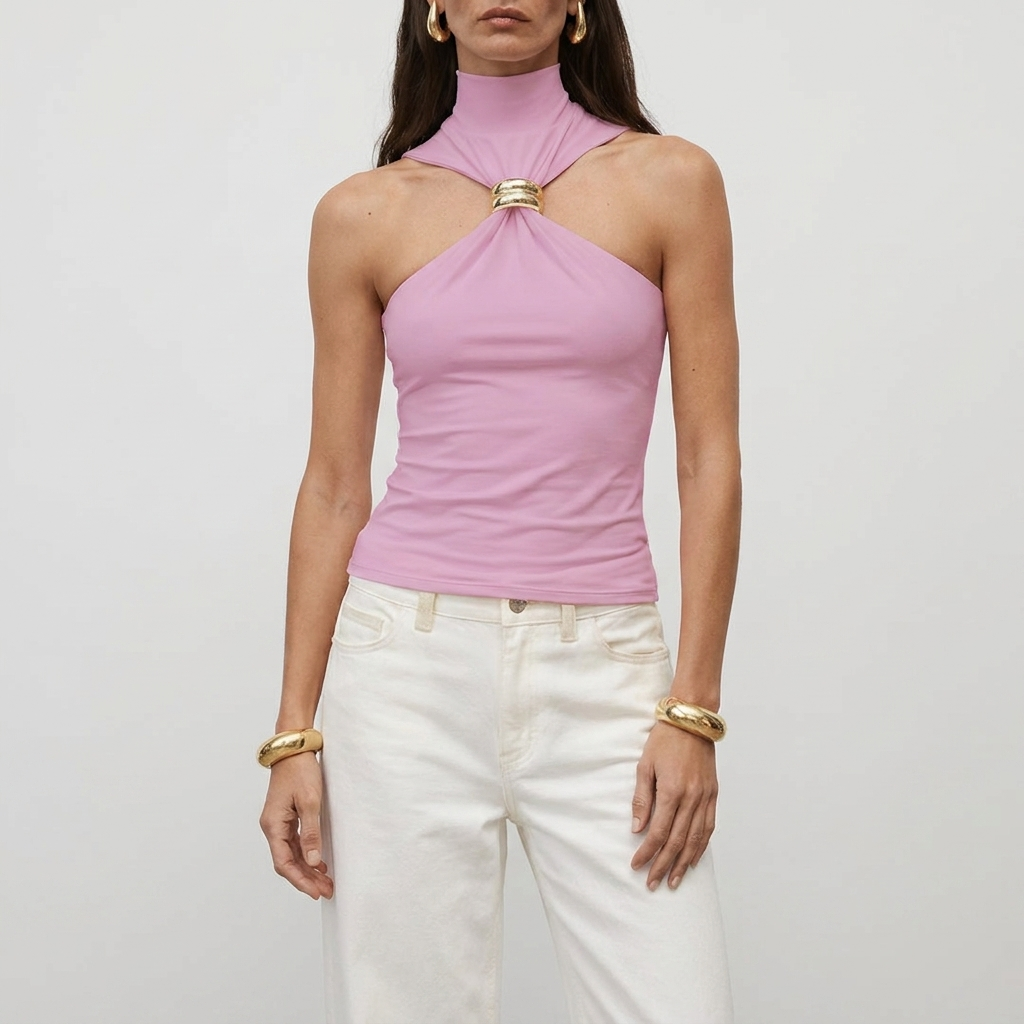 Top halter mujer cuello alto | blusa sin mangas para eventos