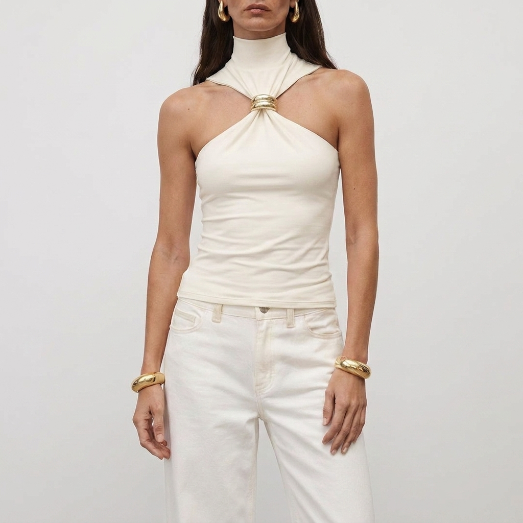 Top halter mujer cuello alto | blusa sin mangas para eventos