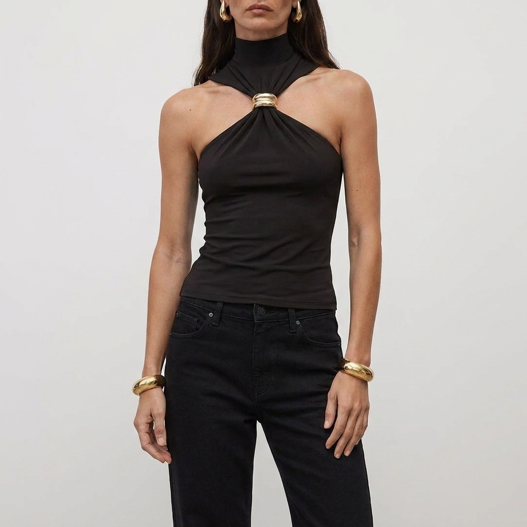 Top halter mujer cuello alto | blusa sin mangas para eventos