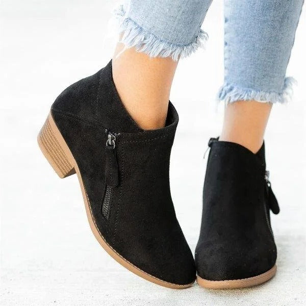 Botines de Mujer con Tacón y Plataforma Botas Chelsea de Gamuza con Cremallera Lateral