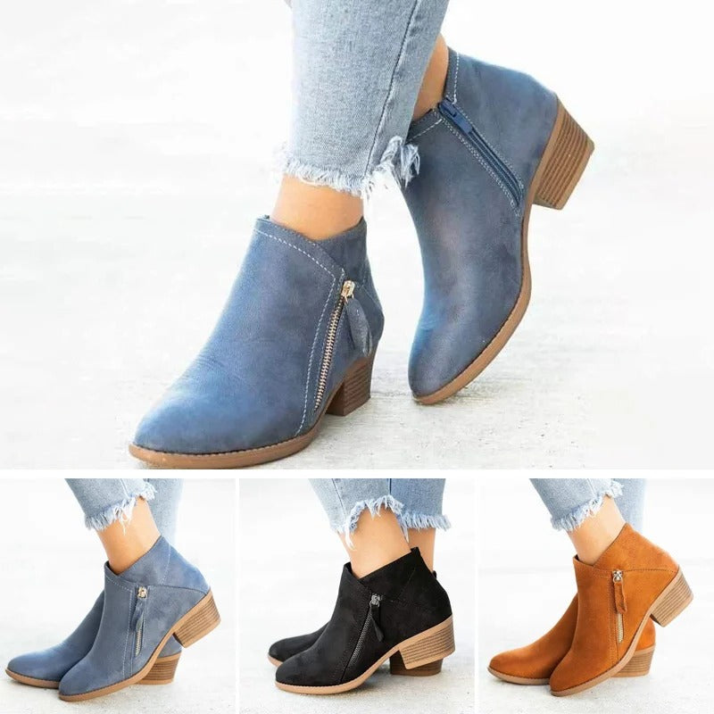 Botines de Mujer con Tacón y Plataforma Botas Chelsea de Gamuza con Cremallera Lateral