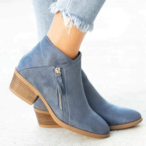 Botines de Mujer con Tacón y Plataforma Botas Chelsea de Gamuza con Cremallera Lateral