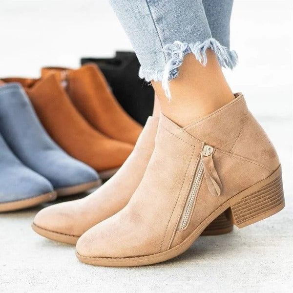 Botines de Mujer con Tacón y Plataforma Botas Chelsea de Gamuza con Cremallera Lateral