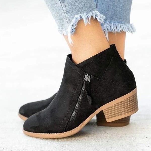 Botines de Mujer con Tacón y Plataforma Botas Chelsea de Gamuza con Cremallera Lateral
