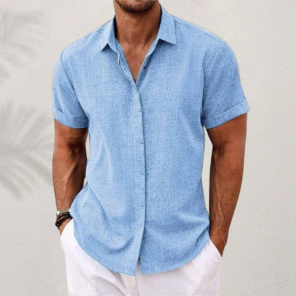 Camisa de lino para hombre - manga corta y cuello abierto - playa