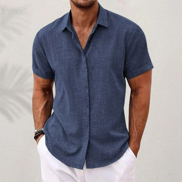 Camisa de lino para hombre - manga corta y cuello abierto - playa