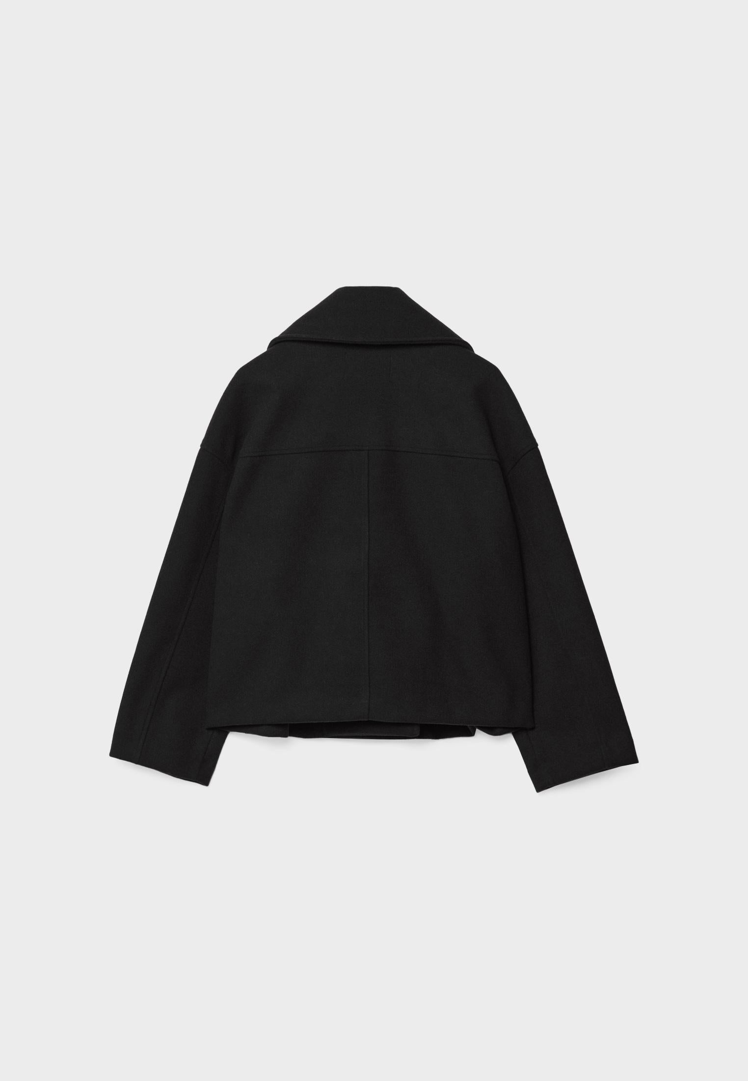 Chaqueta corta de lana para mujer cruzada con cuello de solapa y doble botonadura