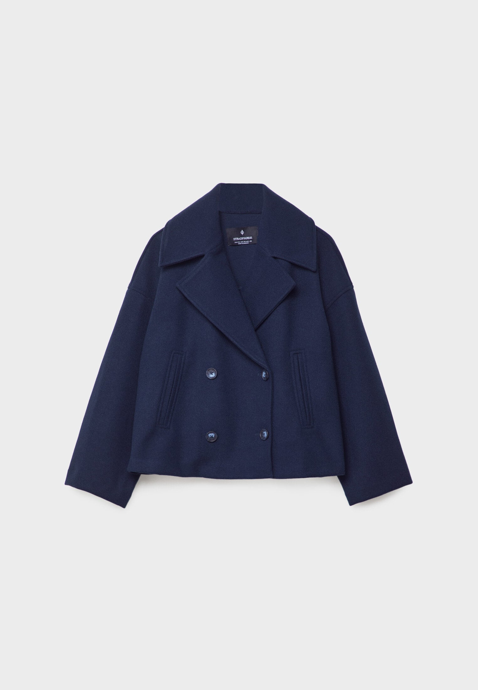 Chaqueta corta de lana para mujer cruzada con cuello de solapa y doble botonadura