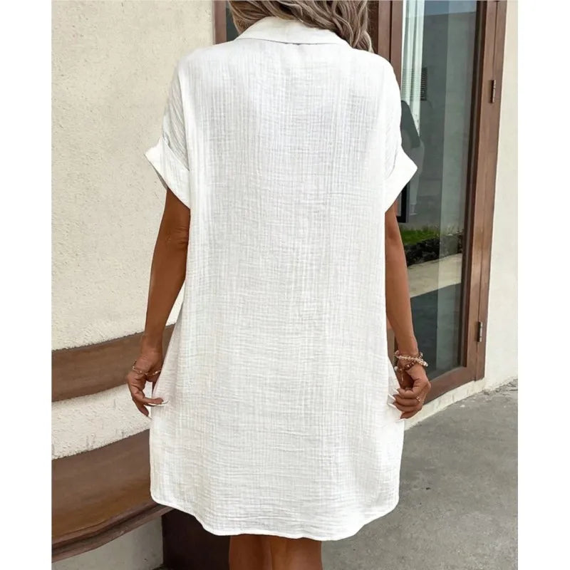 Robe chemise en lin et coton avec boutons et poches pour femme