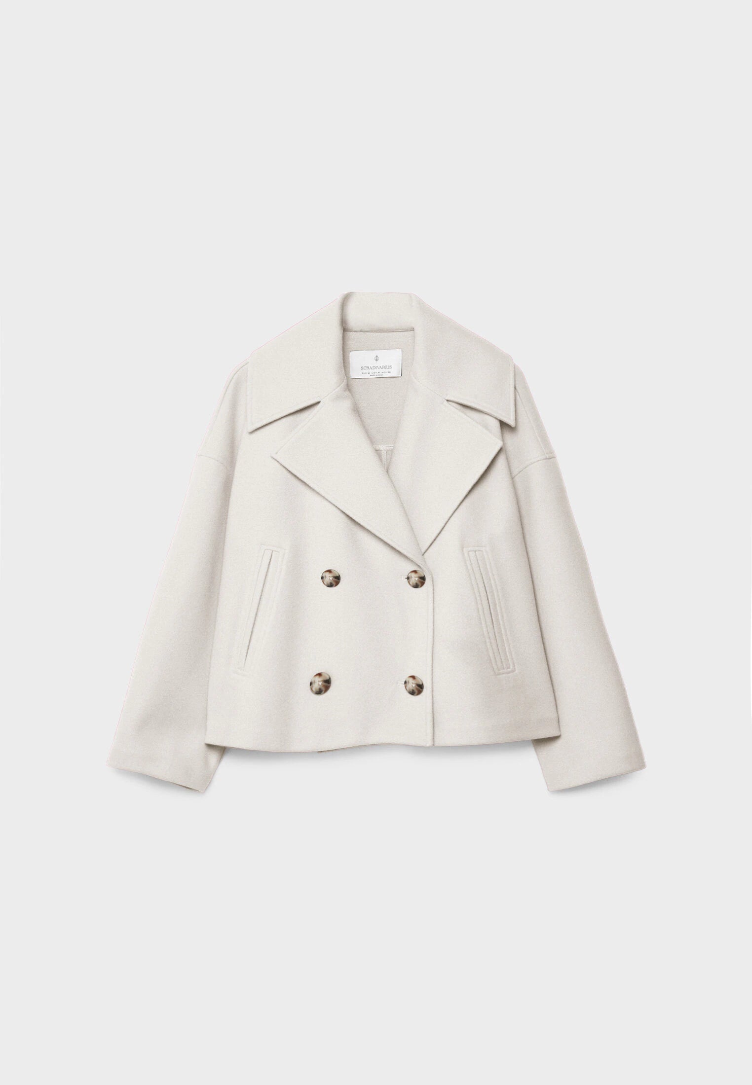 Chaqueta corta de lana para mujer cruzada con cuello de solapa y doble botonadura