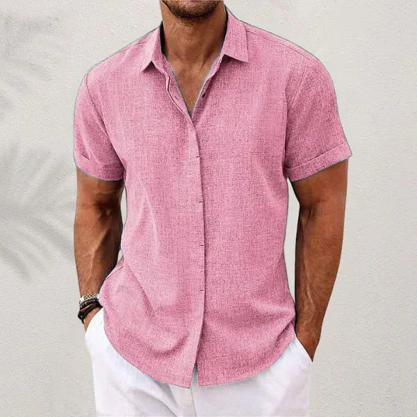 Men's Linen Shirt - Short Sleeve and Open Collar - Beach
