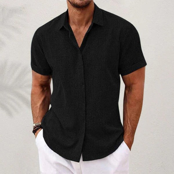 Men's Linen Shirt - Short Sleeve and Open Collar - Beach