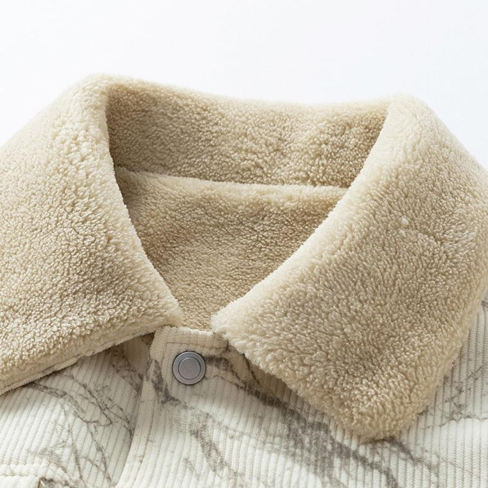 Veste en velours côtelé avec doublure polaire, fermeture à boutons et poches latérales