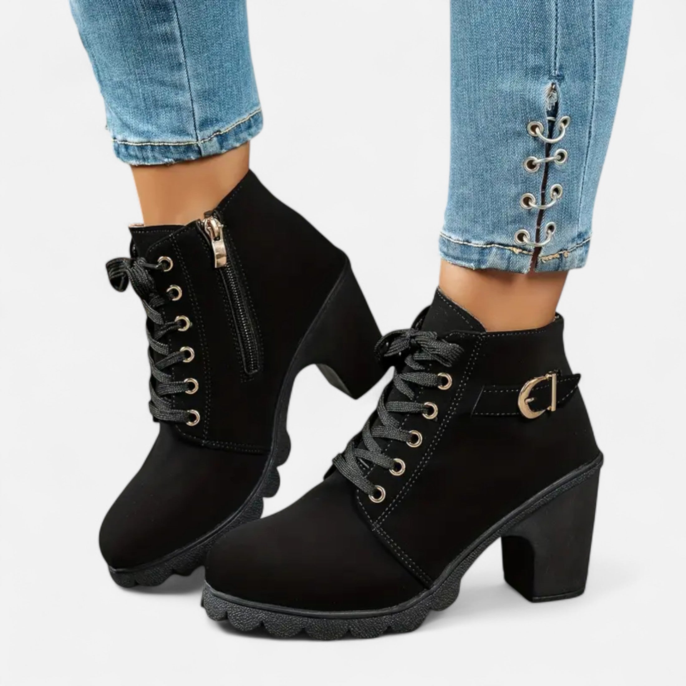 Botines Cortos Mujer con Tacón de Bloque Elegante