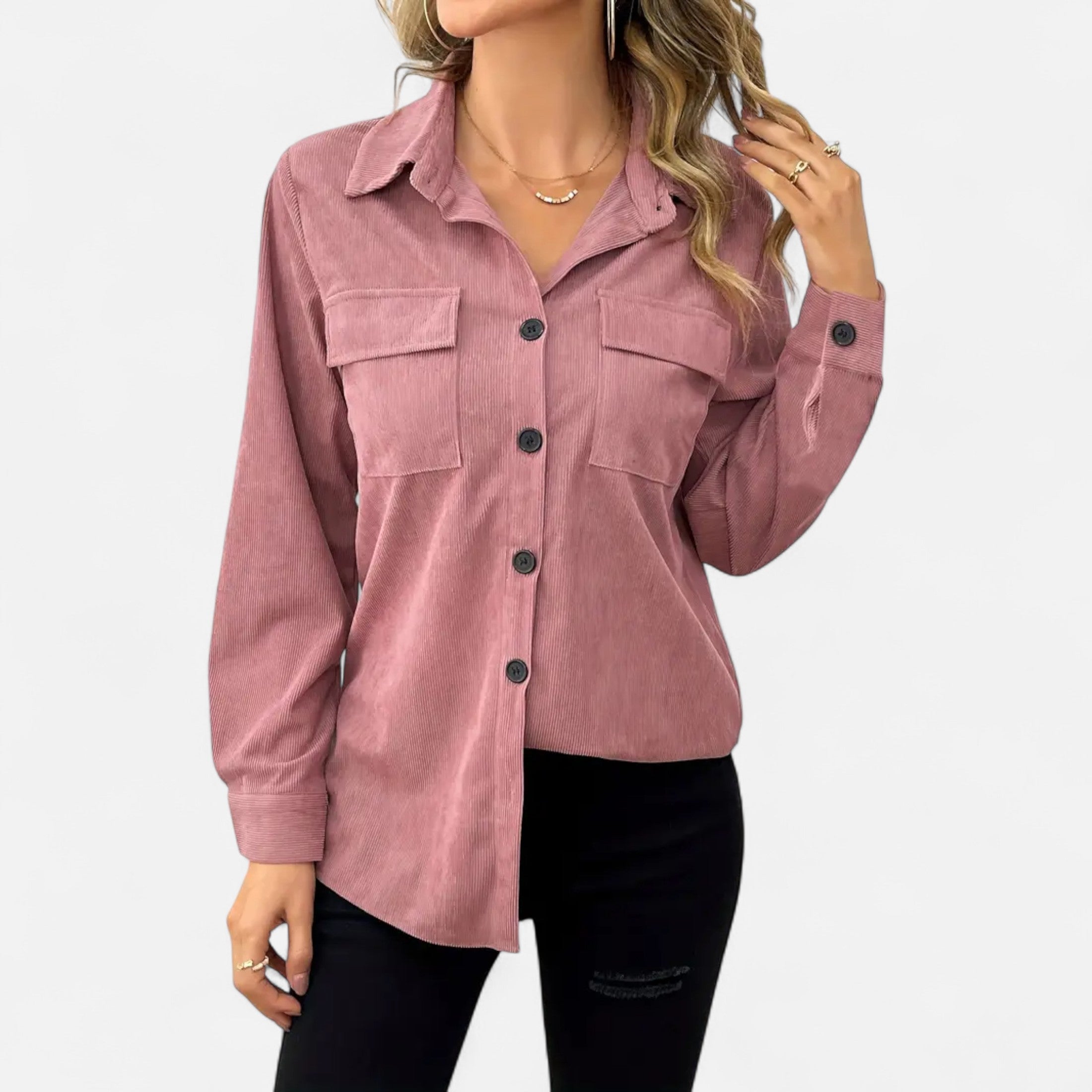 Camisa de Pana Mujer con Bolsillos de Solapa