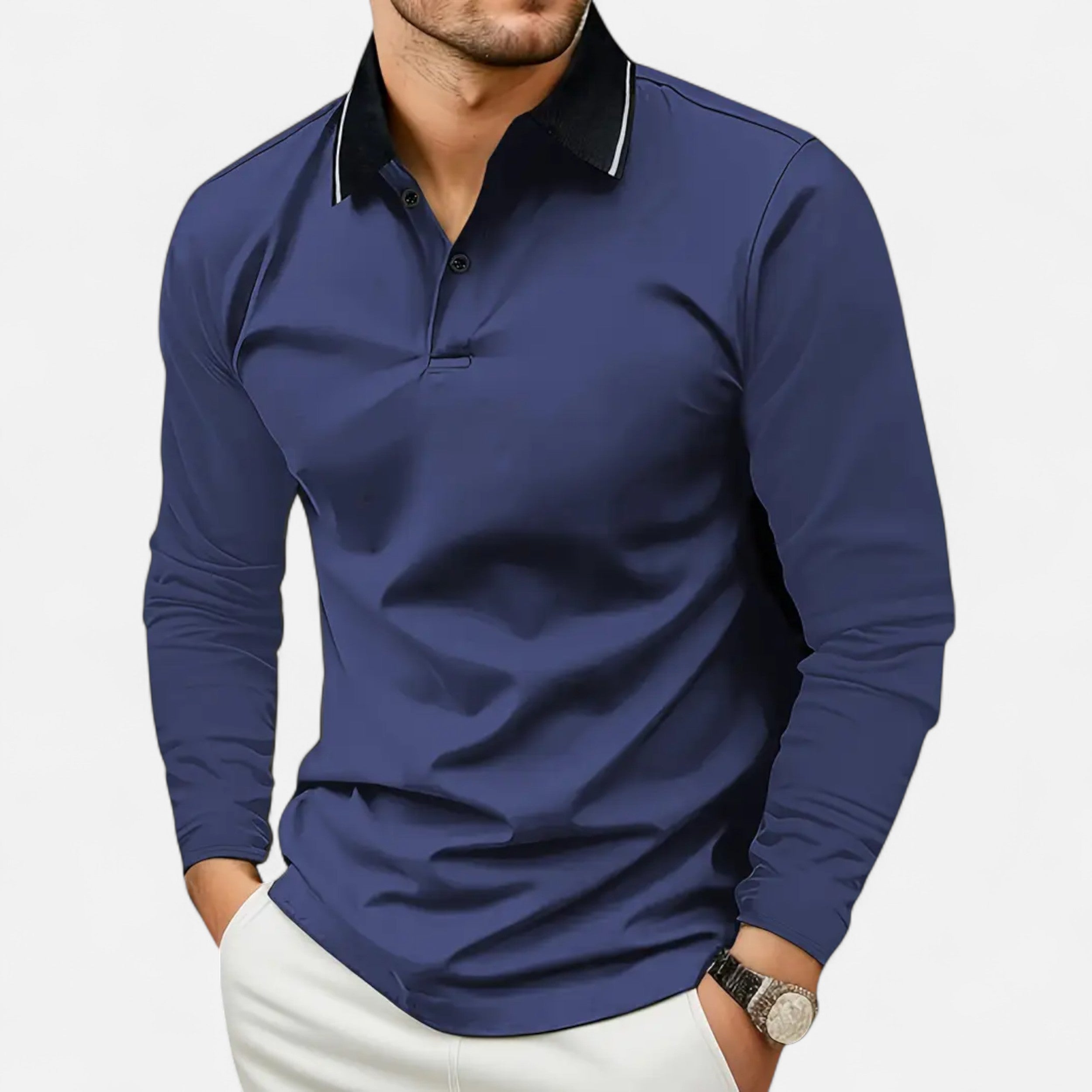Polo Hombre Manga Larga Estilo Rugby Casual