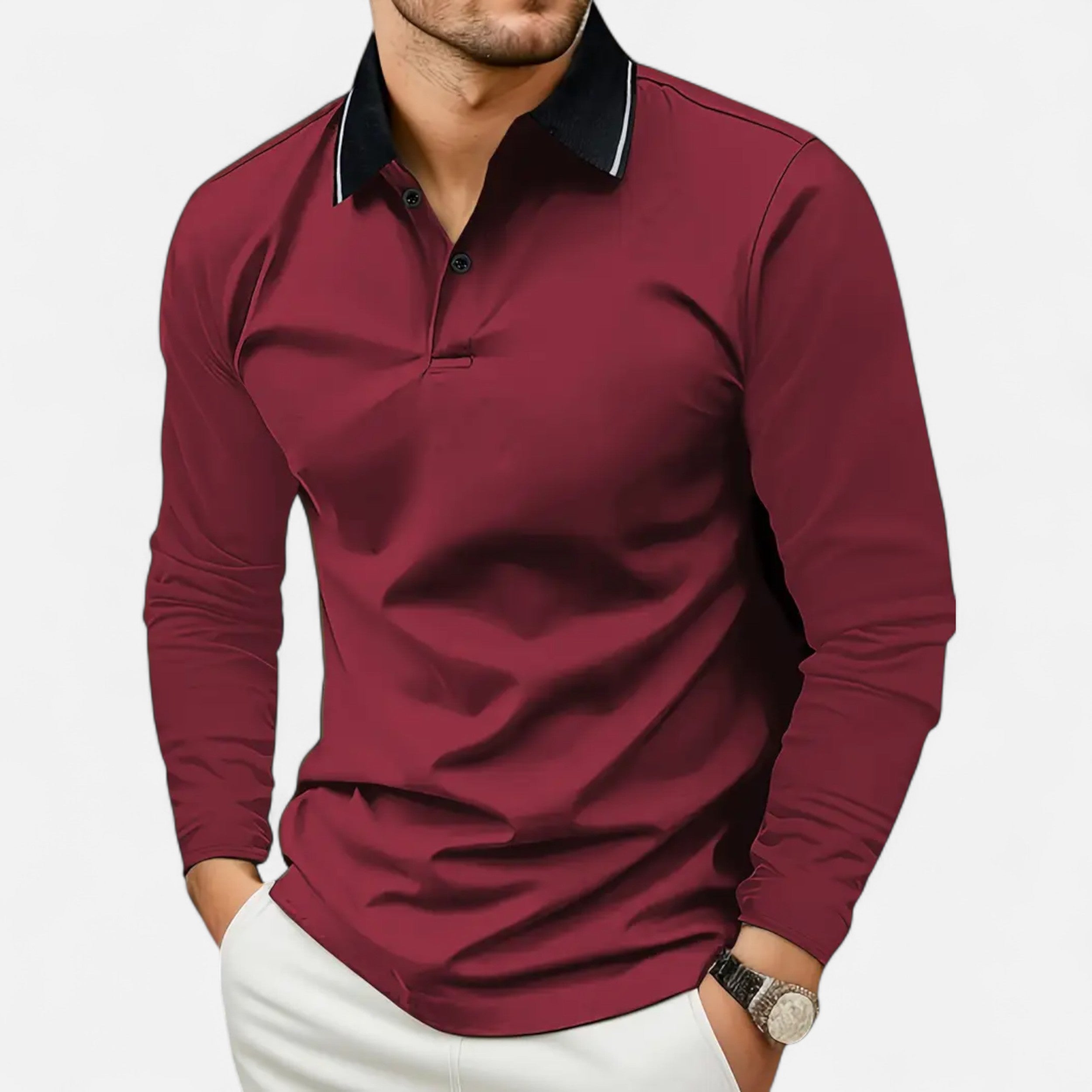 Polo Hombre Manga Larga Estilo Rugby Casual