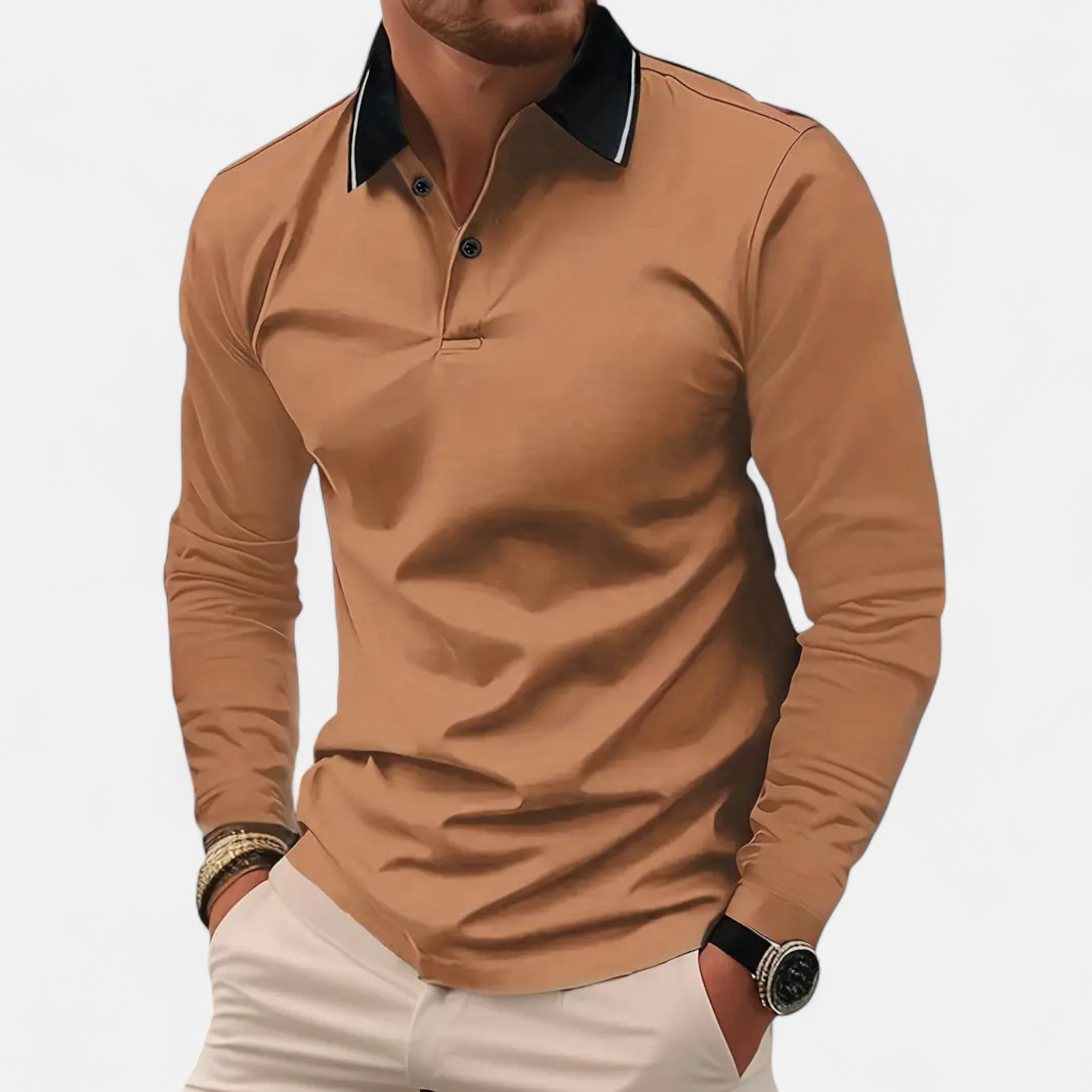 Polo Hombre Manga Larga Estilo Rugby Casual