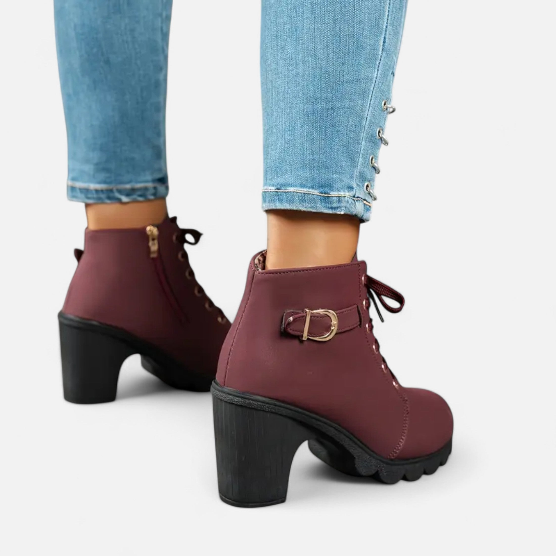 Botines Cortos Mujer con Tacón de Bloque Elegante