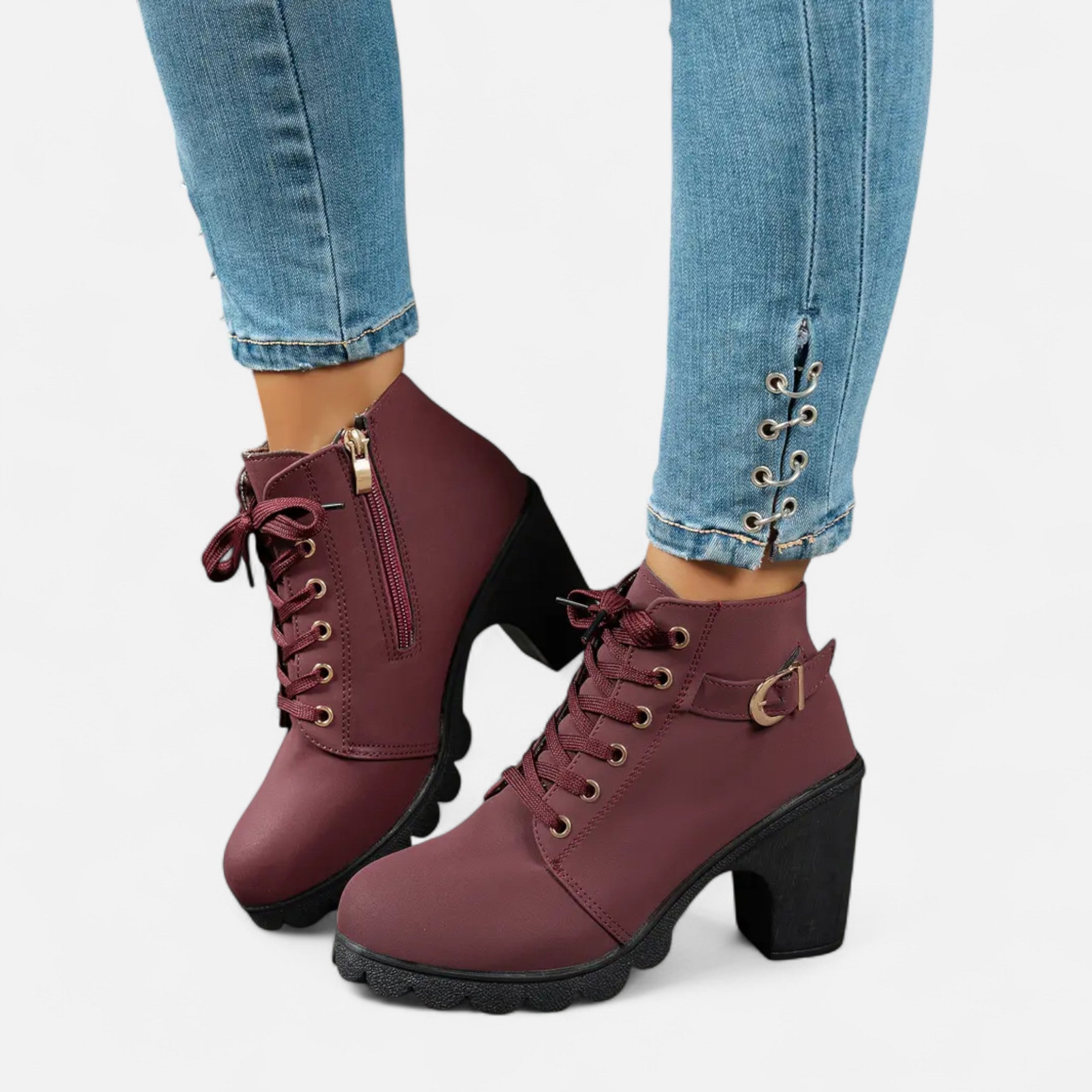 Botines Cortos Mujer con Tacón de Bloque Elegante