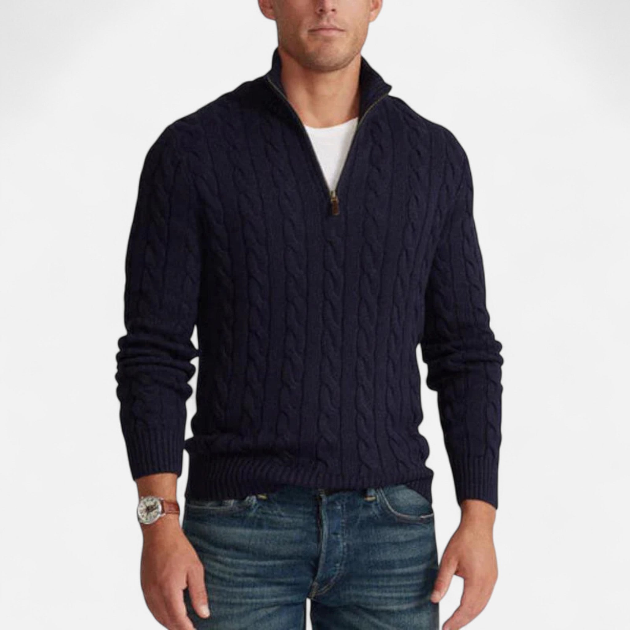 Jersey Half-Zip Hombre Cuello Alto Estilo Clásico