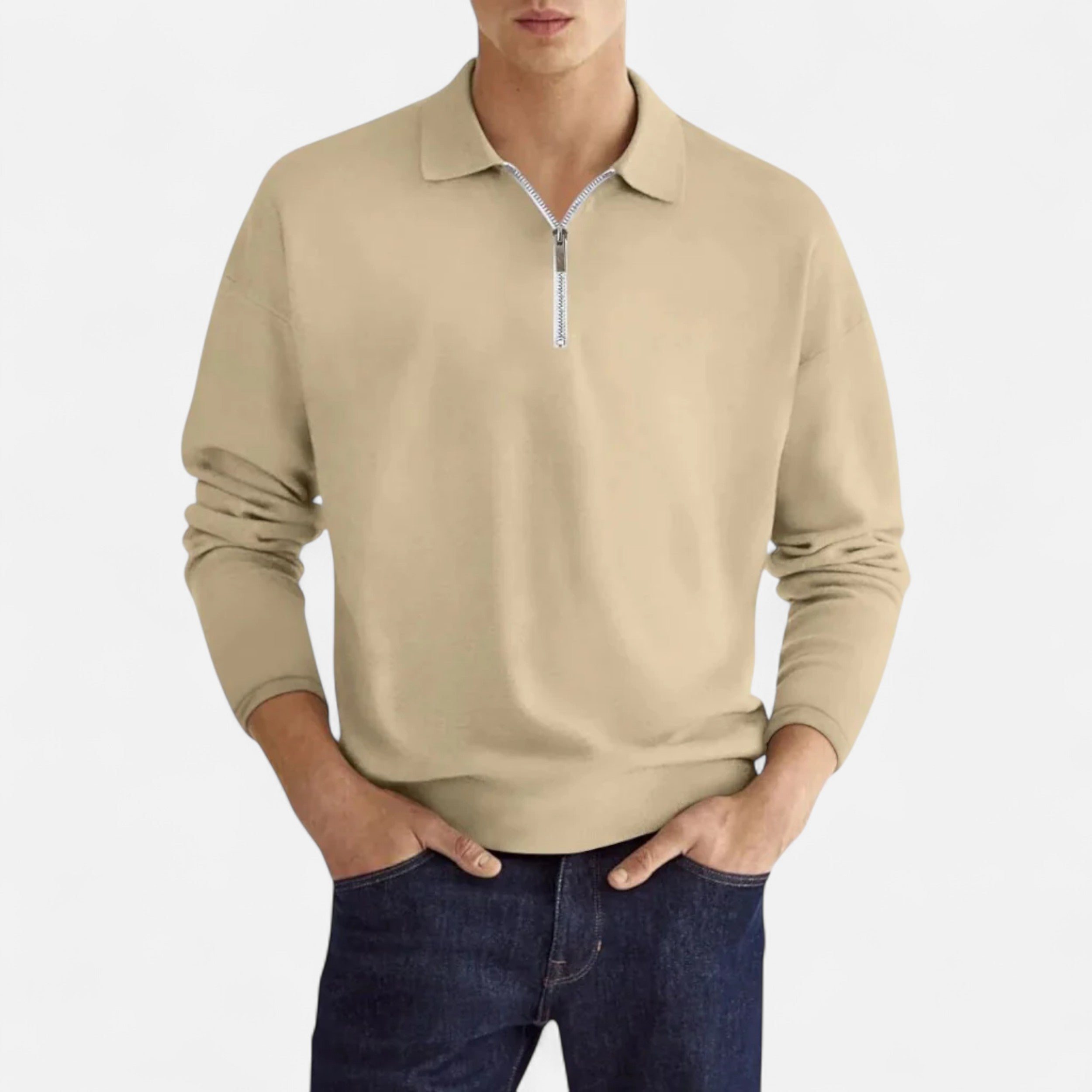 Polo Hombre Manga Larga Cremallera Estilo Clásico