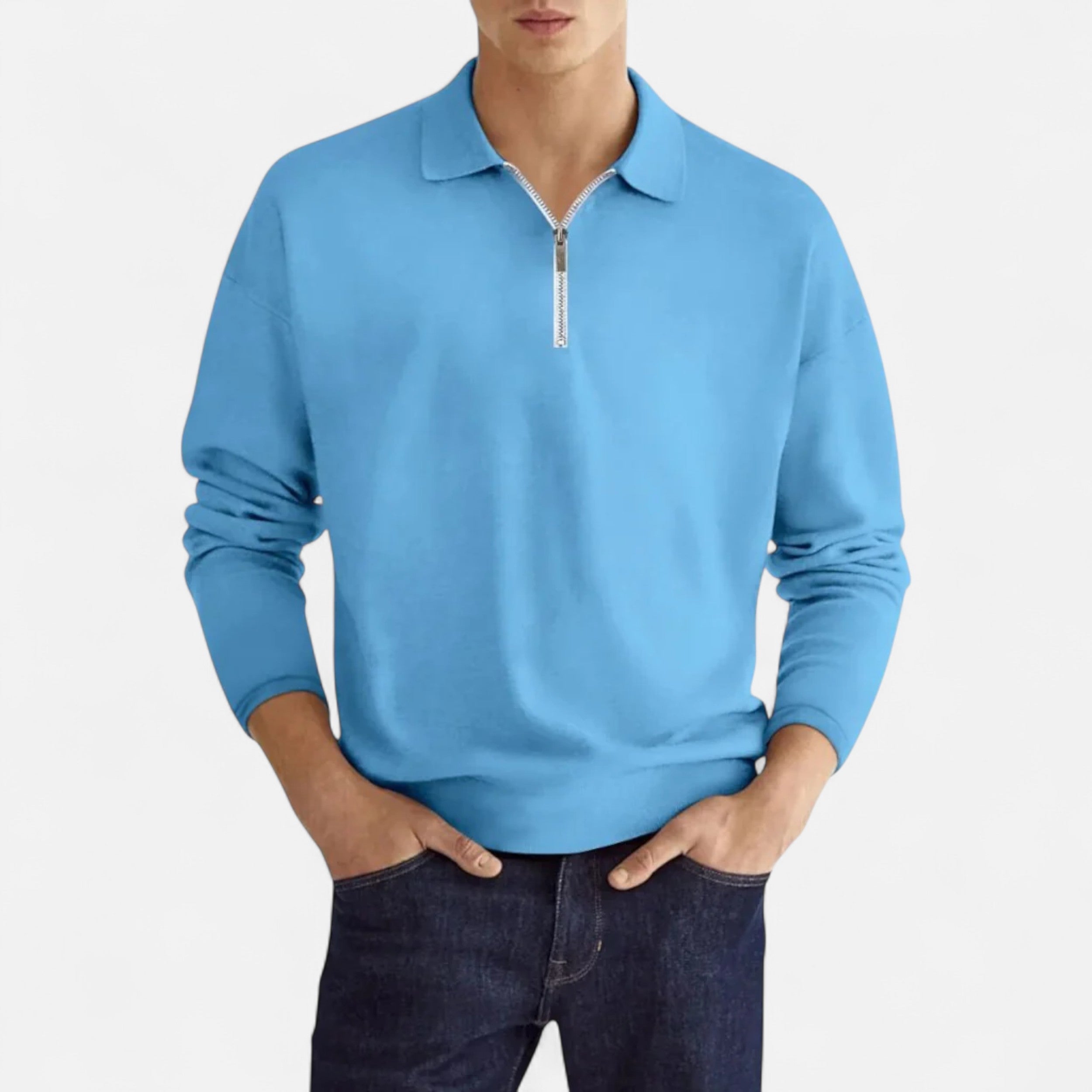 Polo Hombre Manga Larga Cremallera Estilo Clásico