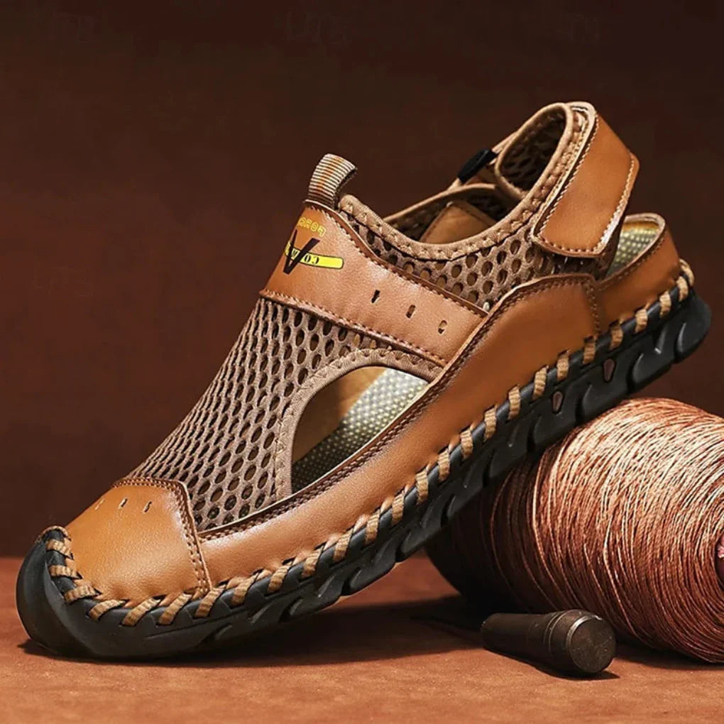 Sandalias de Cuero y Malla para Hombre con Suela de Goma Antideslizante