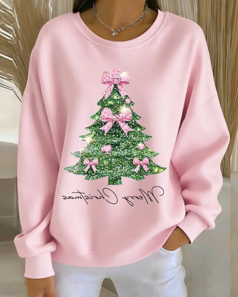 Sudadera de Mujer Oversize con Cuello Redondo y Diseño Brillante de Árbol