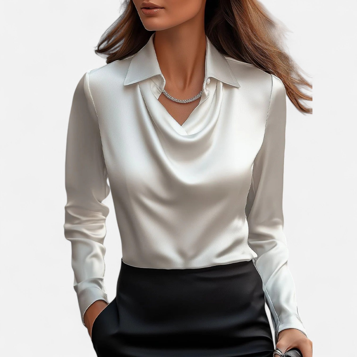 Blusa de Satén con Escote Drapeado para Mujer – Elegancia Sofisticada, Estilo Atemporal