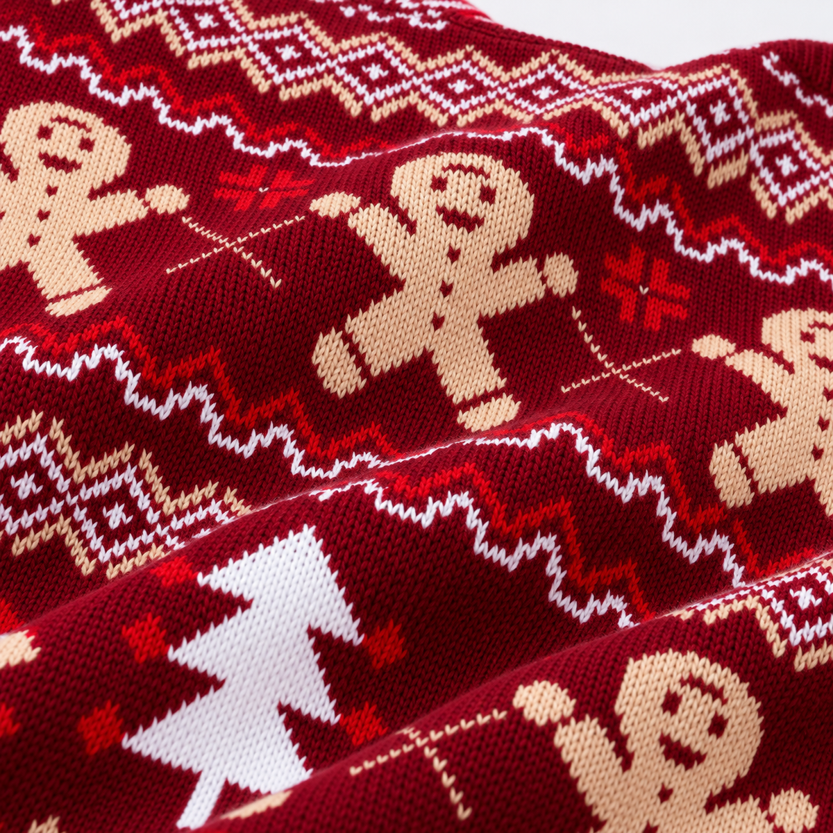Maglione da donna con girocollo e motivi di biscotti allo zenzero e pini