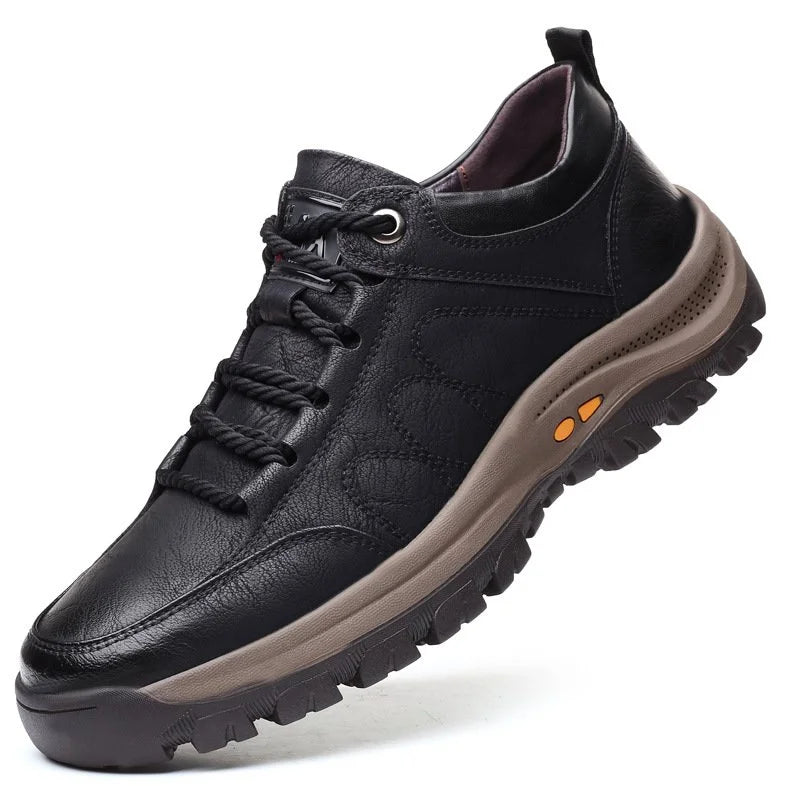 Zapatillas de cuero para hombre deportivas con cordones y suela antideslizante