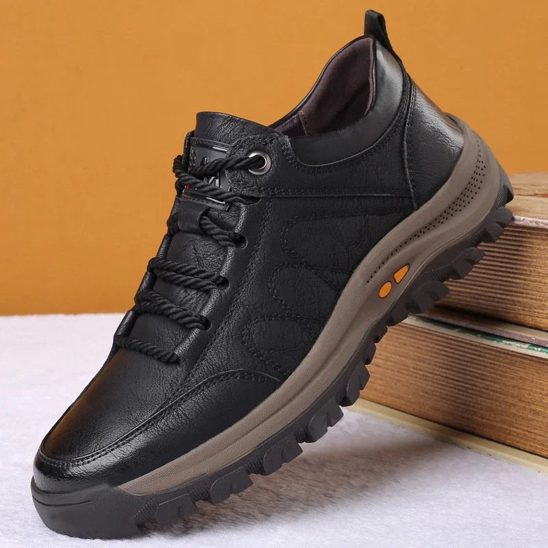Zapatillas de cuero para hombre deportivas con cordones y suela antideslizante