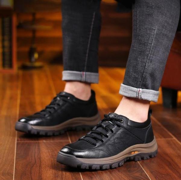 Zapatillas de cuero para hombre deportivas con cordones y suela antideslizante