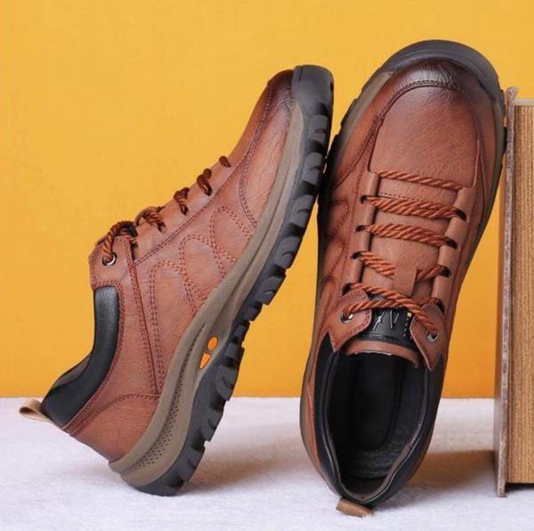 Zapatillas de cuero para hombre deportivas con cordones y suela antideslizante