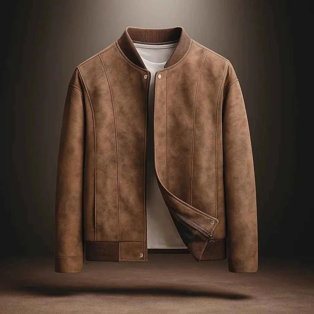 Chaqueta Bomber para Hombre con Cremallera y Acabado Efecto Ante