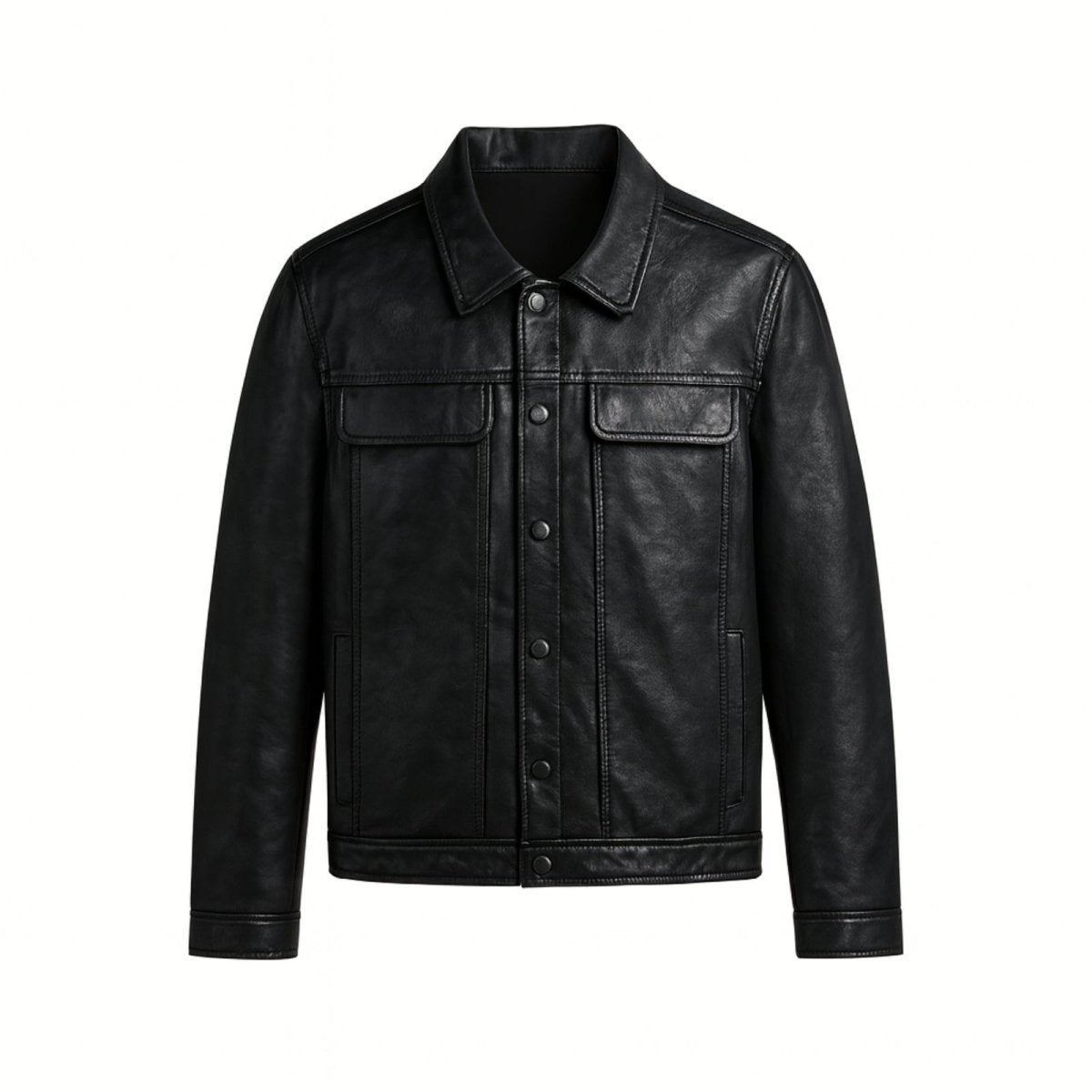 Veste Trucker en Cuir Nappa pour Homme avec Boutons et Col Chemise