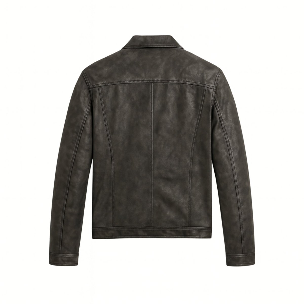 Veste Trucker en Cuir Nappa pour Homme avec Boutons et Col Chemise