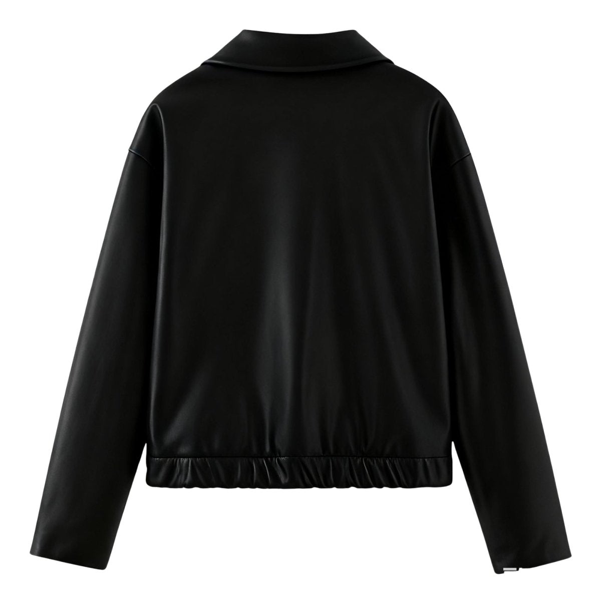 Cazadora Bomber Corta de Cuero Sintético para Mujer con Ajuste Oversized