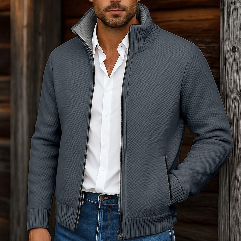 Cárdigan de Hombre con Cremallera y Cuello Alto de Corte Regular