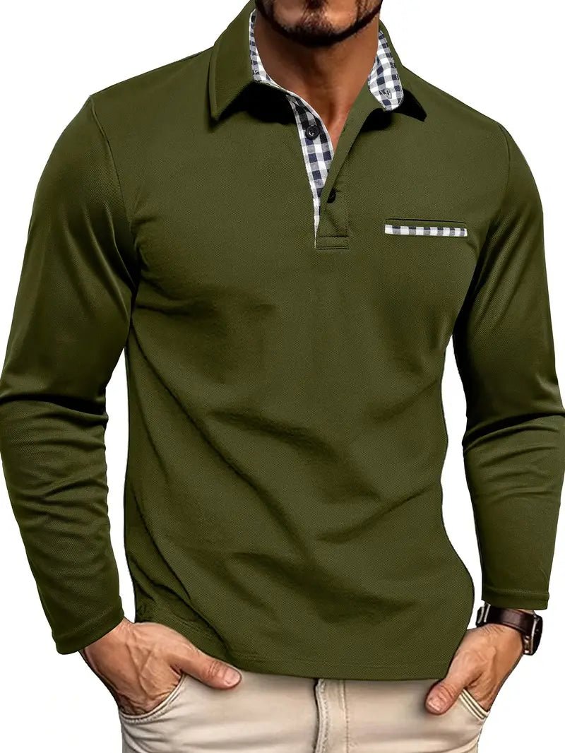 Polo de Manga Larga para Hombre con Cuello Clásico y Botonadura