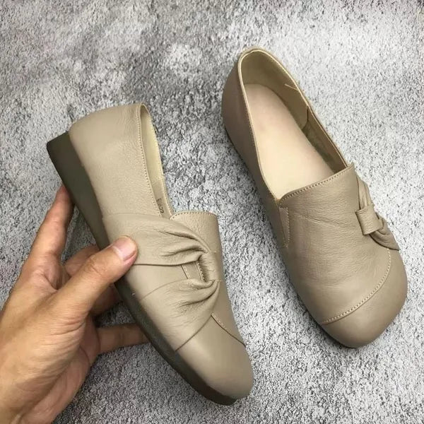 Women's soft leather flat loafers with flexible, non-slip sole